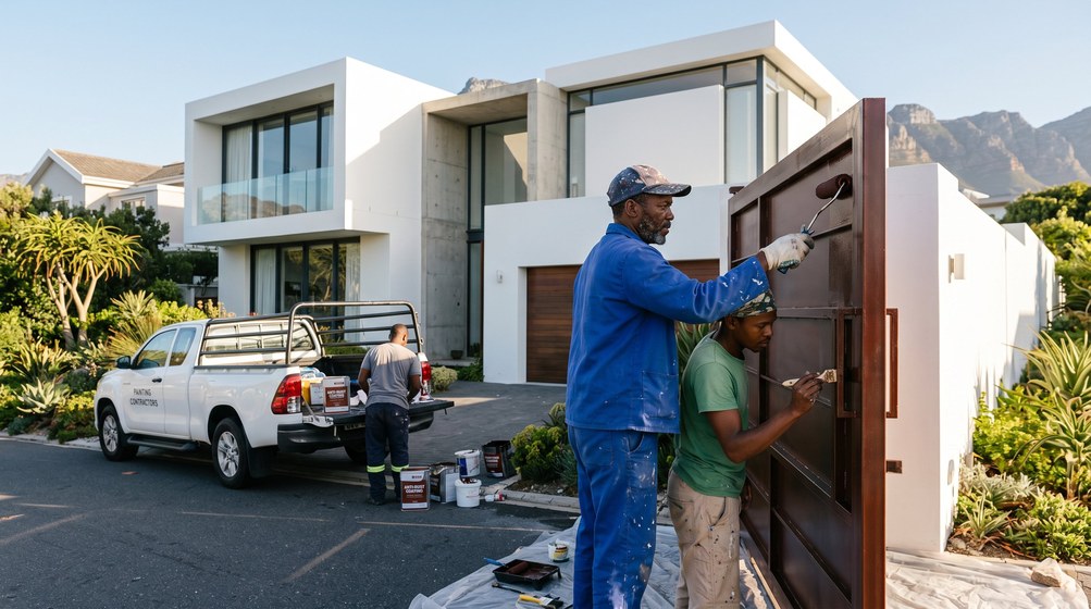 Professional anti-rust coating team applying rust protection to a metal gate in Constantia