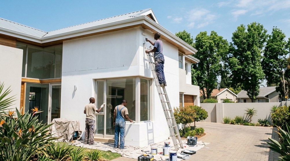 Painters working on a large shaded property in Bishopscourt, Cape Town