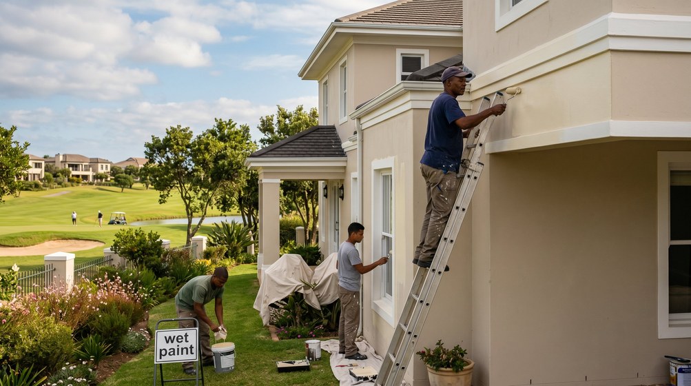 Professional estate painters painting a luxury golf estate home in Constantia