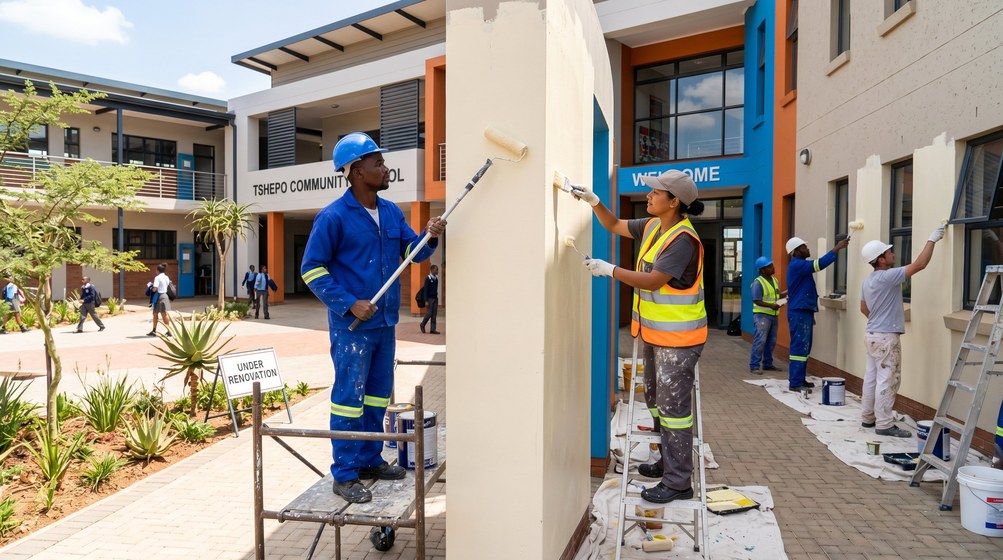 Professional school painting team painting a community school in Constantia
